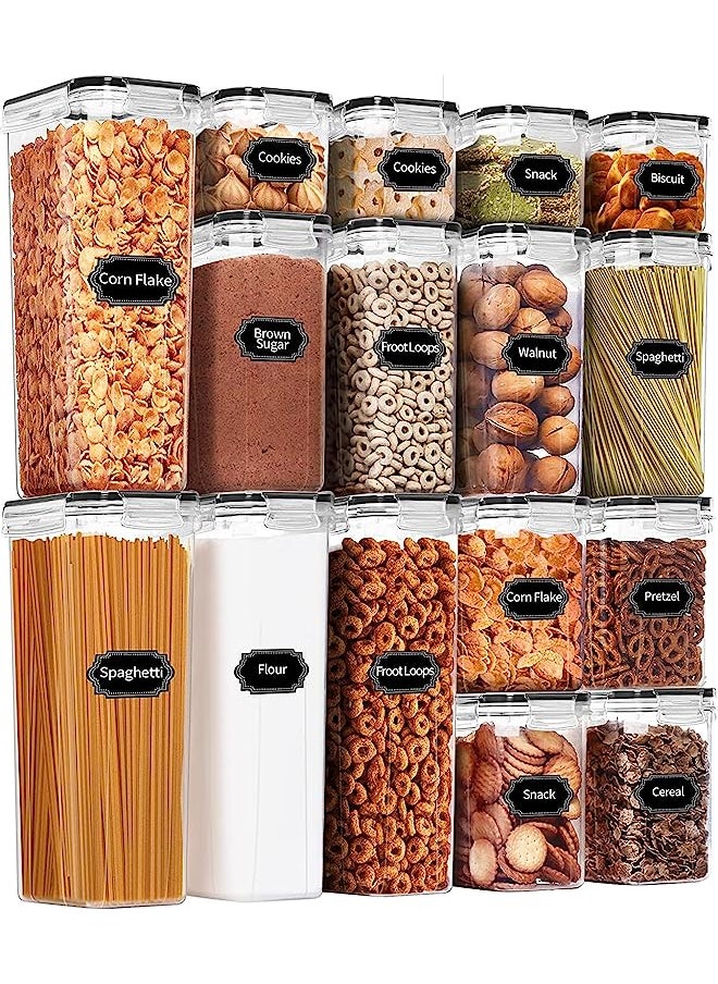 erorex حاويات تخزين الطعام، 7 قطع من حاويات الحبوب البلاستيكية الخالية من مادة BPA مع أغطية سهلة القفل، لتنظيم مخزن المطبخ والتخزين، تتضمن 24 ملصقًا (16 قطعة)  - Image 1