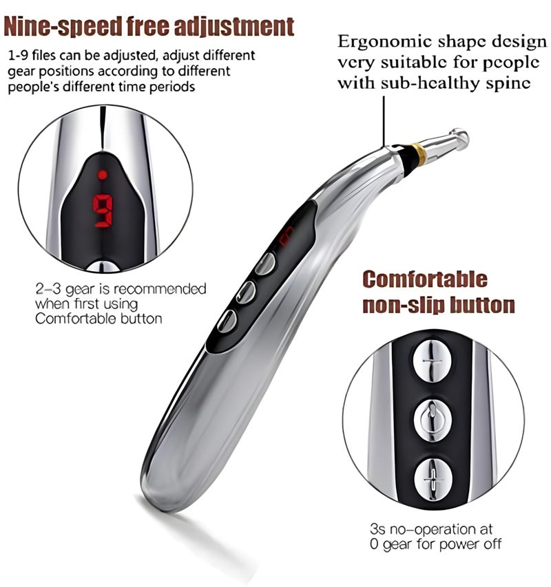ULVEOL Acupuncture Pen Electronic - USB Rechargeable Pain Relief Electric - for Meridians Energy Pens Massager - Pain Relief Massage Tool with 3 Massage Heads & 2 Massage Gel - Gifts for Women & Men - Image 4