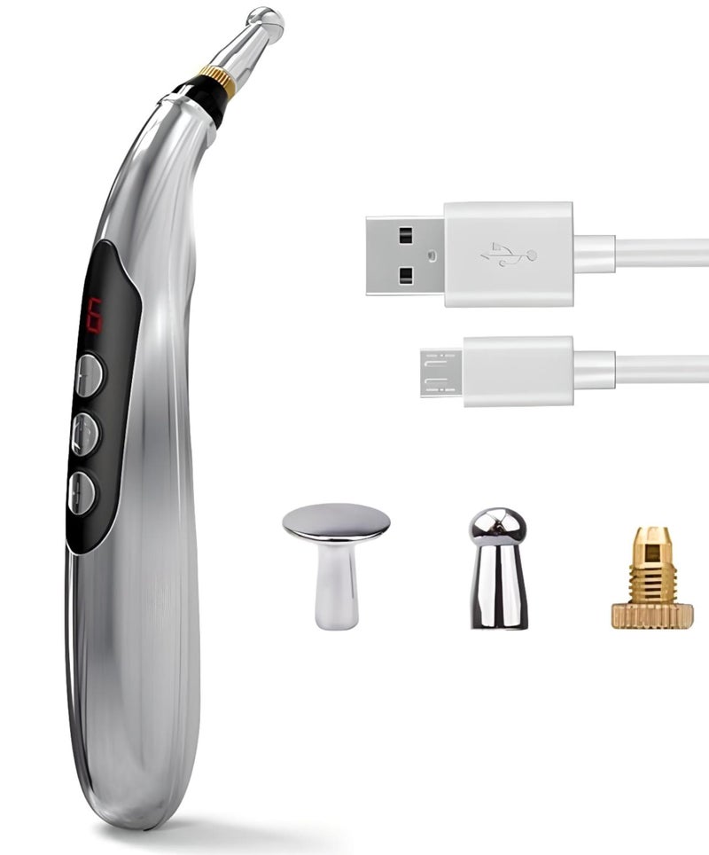 ULVEOL Acupuncture Pen Electronic - USB Rechargeable Pain Relief Electric - for Meridians Energy Pens Massager - Pain Relief Massage Tool with 3 Massage Heads & 2 Massage Gel - Gifts for Women & Men - Image 1