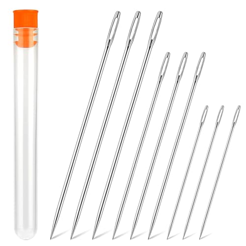 Wonvoc 9 Pcs Long Sewing Needles - 3 Sizes Stitching Needles-3.5/4.9/5.9'', Big Eye Hand Sewing Needles for Stitching and Crafting Projects for Sewing Curtain, Cushion, Carpet, Sofa - Image 1