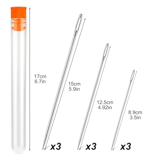 Wonvoc 9 Pcs Long Sewing Needles - 3 Sizes Stitching Needles-3.5/4.9/5.9'', Big Eye Hand Sewing Needles for Stitching and Crafting Projects for Sewing Curtain, Cushion, Carpet, Sofa - Image 2