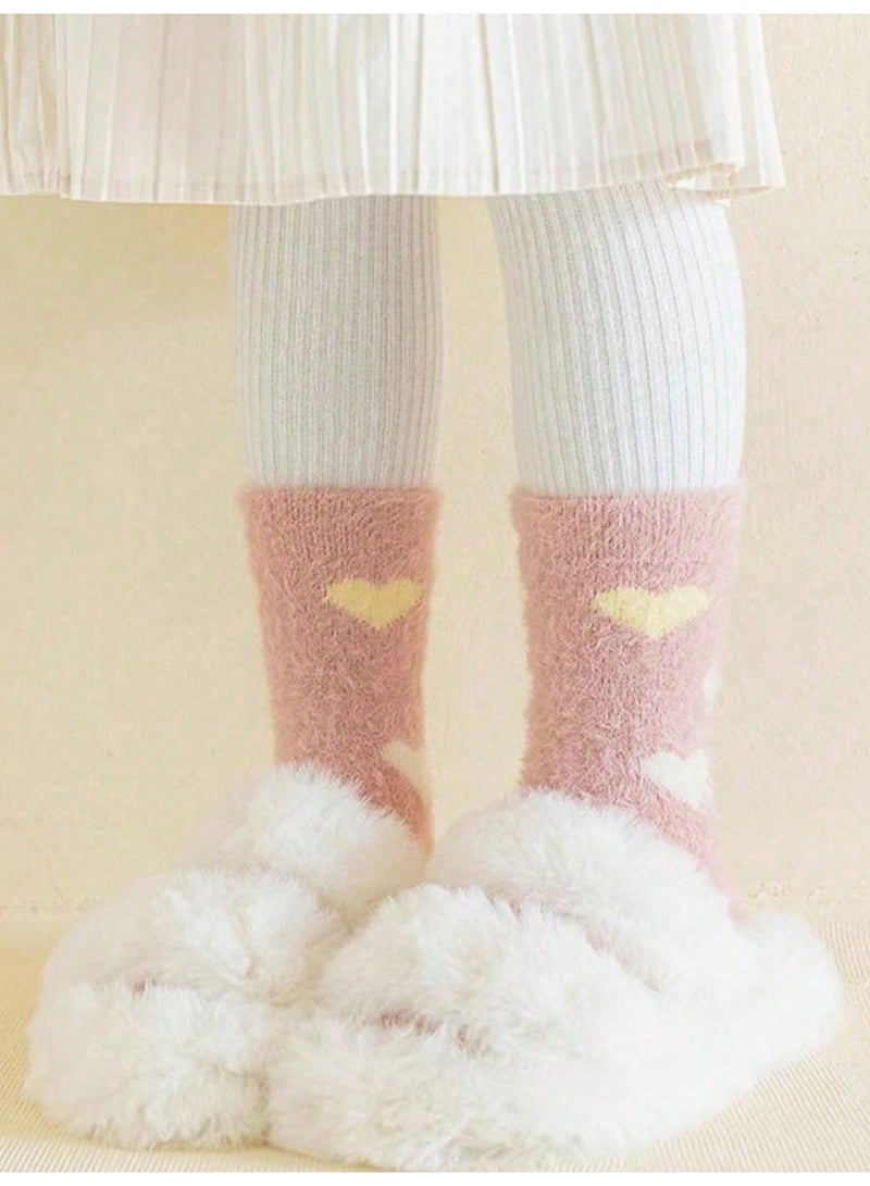 Girls Winter Fuzzy Socks 3 Pairs, Thick Warm Soft Furry Socks in Pink and Off-White with Cute Heart and Strawberry Patterns, Cozy Winter Socks for Girls Ages 3-8 Years - Image 5