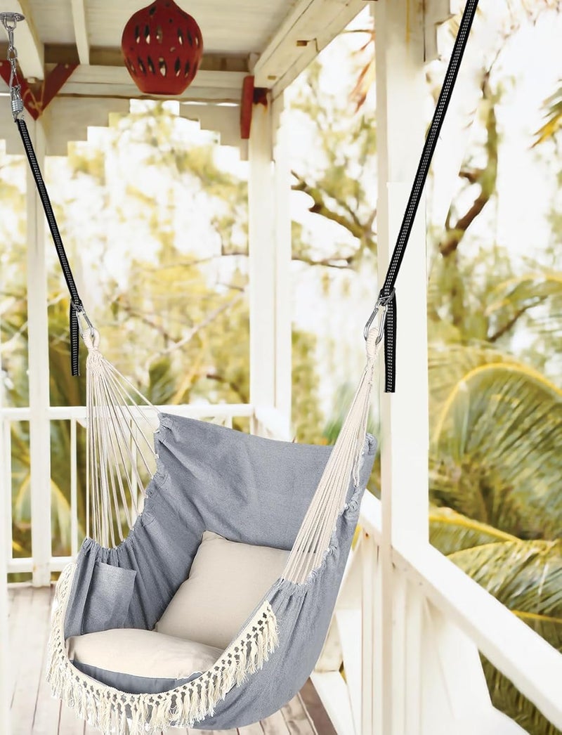Chihee Hammock Chair Hanging Swing 2 Pillows Included,Strong Webbing Straps and Hooks for Easy Hanging Soft Cotton Hanging Chair Side Pocket Tassel Chair Comfort Indoor Outdoor Light Grey - Image 2