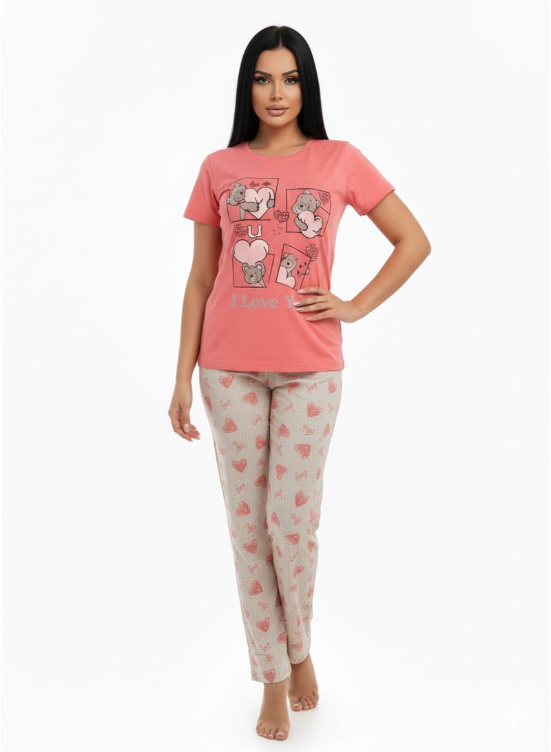 JOANNA Women's I Love You Print Short Sleeve Shirt & Long Pants Pajama Set, Fuchsia, L - Image 4