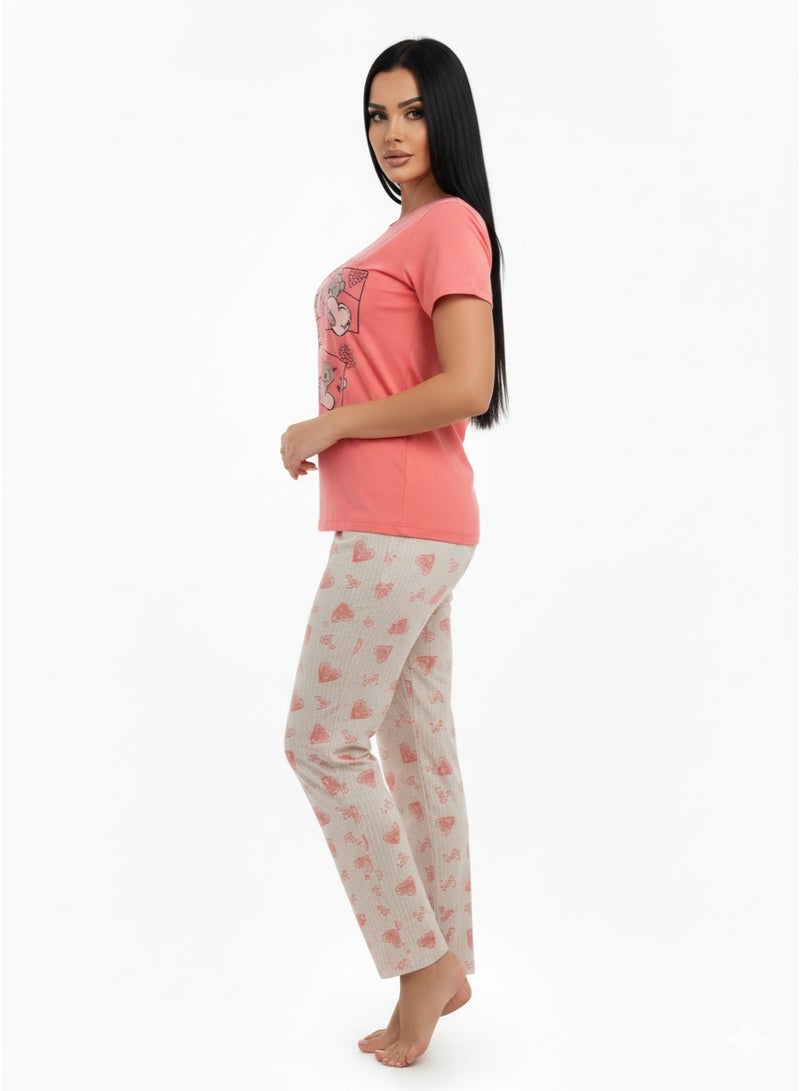 JOANNA Women's I Love You Print Short Sleeve Shirt & Long Pants Pajama Set, Fuchsia, L - Image 5