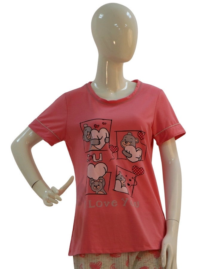 JOANNA JOANNA Women's I Love You Print Short Sleeve Shirt & Long Pants Pajama Set, Fuchsia - Image 2