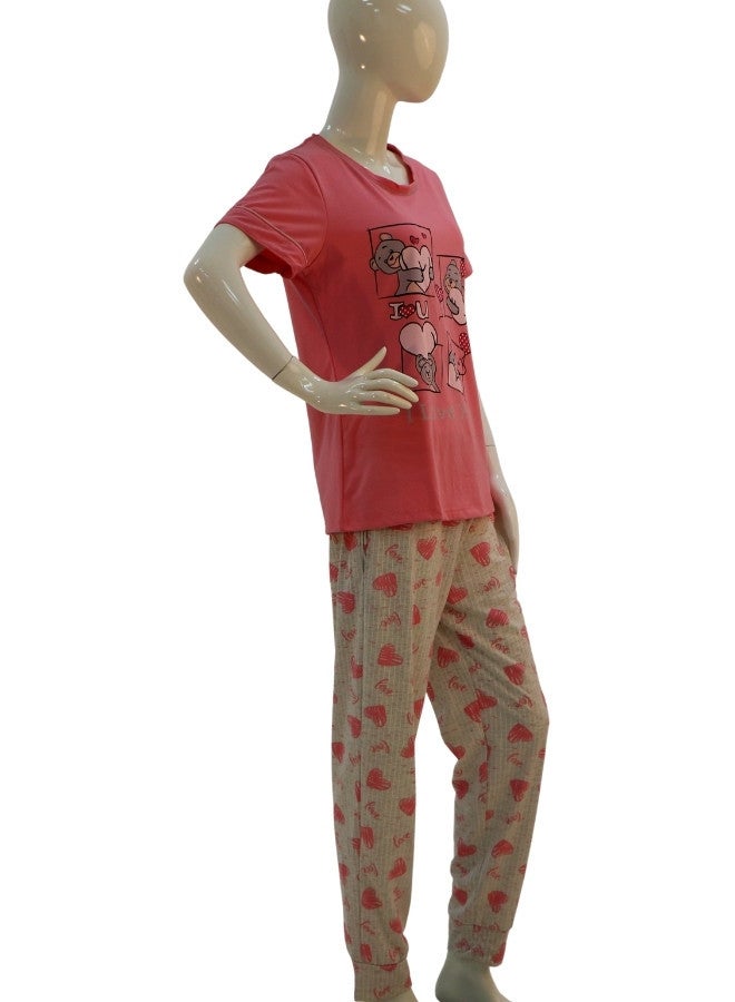 JOANNA JOANNA Women's I Love You Print Short Sleeve Shirt & Long Pants Pajama Set, Fuchsia - Image 4