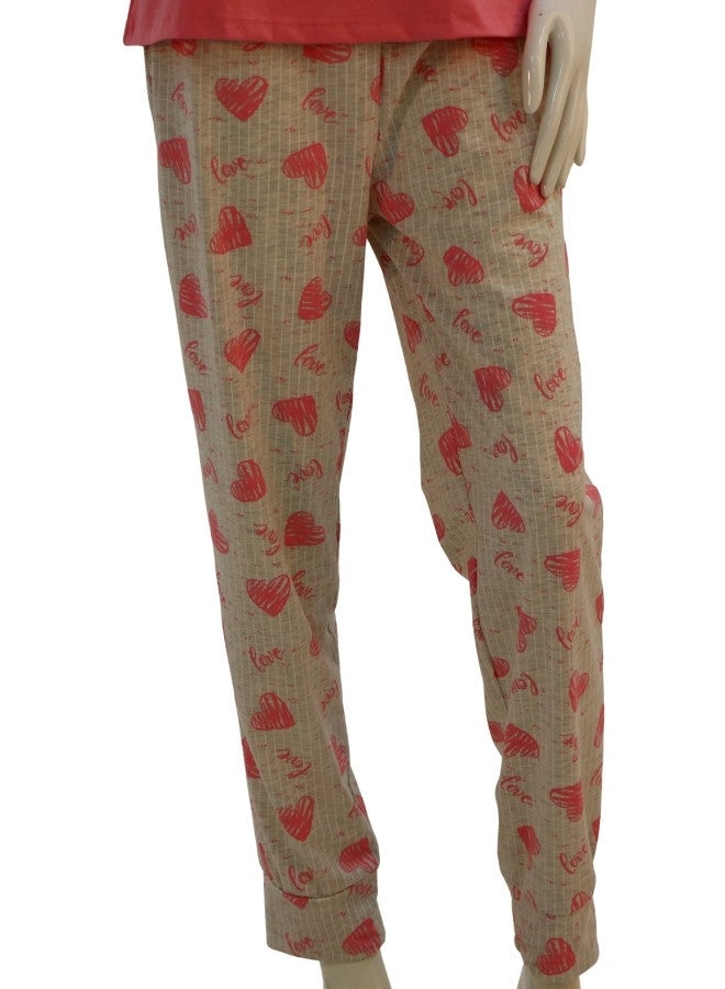 JOANNA JOANNA Women's I Love You Print Short Sleeve Shirt & Long Pants Pajama Set, Fuchsia - Image 3