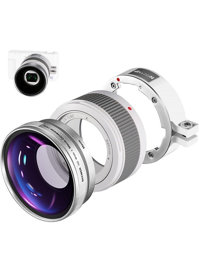 Neewer NEEWER Wide Angle Lens Compatible with Sony ZV1 Camera, 2 in 1 18mm HD Wide Angle & 10x Macro Additional Lens with Extension Tube, Bayonet Mount Lens Adapter, Cleaning Cloth (White Frame)  - Image 1