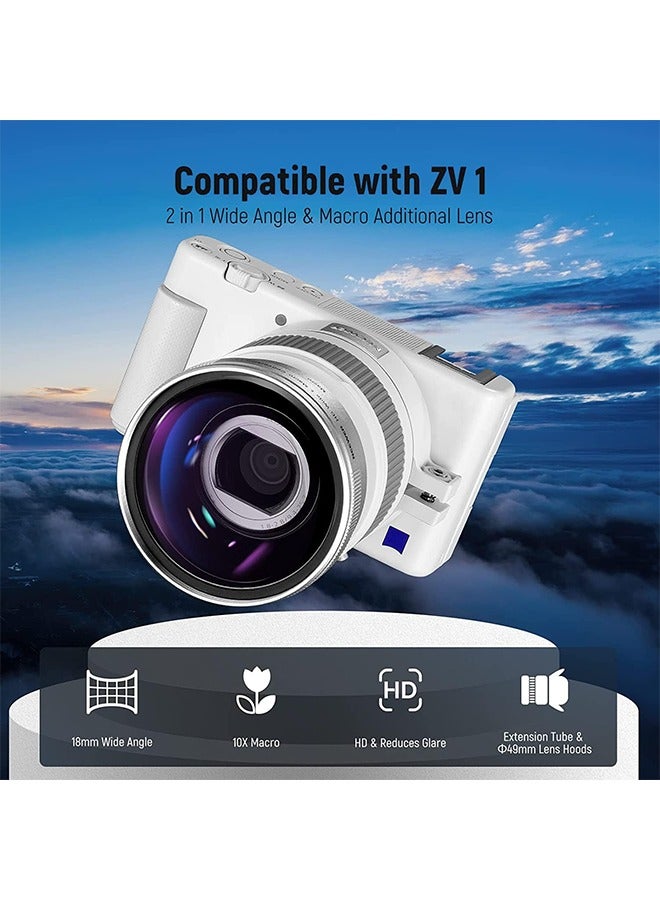 Neewer NEEWER Wide Angle Lens Compatible with Sony ZV1 Camera, 2 in 1 18mm HD Wide Angle & 10x Macro Additional Lens with Extension Tube, Bayonet Mount Lens Adapter, Cleaning Cloth (White Frame)  - Image 2