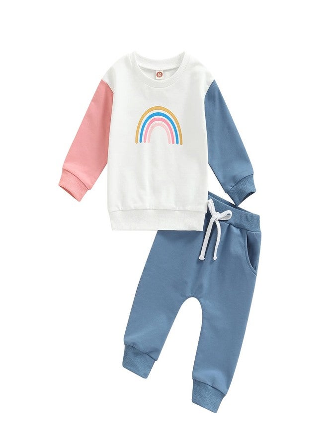Thorn Tree Newborn Baby Girls Clothes Cotton Suit Cute Baby Kid Infant Toddler Play Wear Fall Winter Rainbow Outfits (Blue Pants Rainbow Suit, 18-24 Months) - Image 1