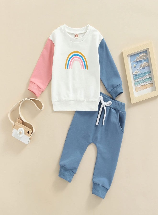 Thorn Tree Newborn Baby Girls Clothes Cotton Suit Cute Baby Kid Infant Toddler Play Wear Fall Winter Rainbow Outfits (Blue Pants Rainbow Suit, 18-24 Months) - Image 2