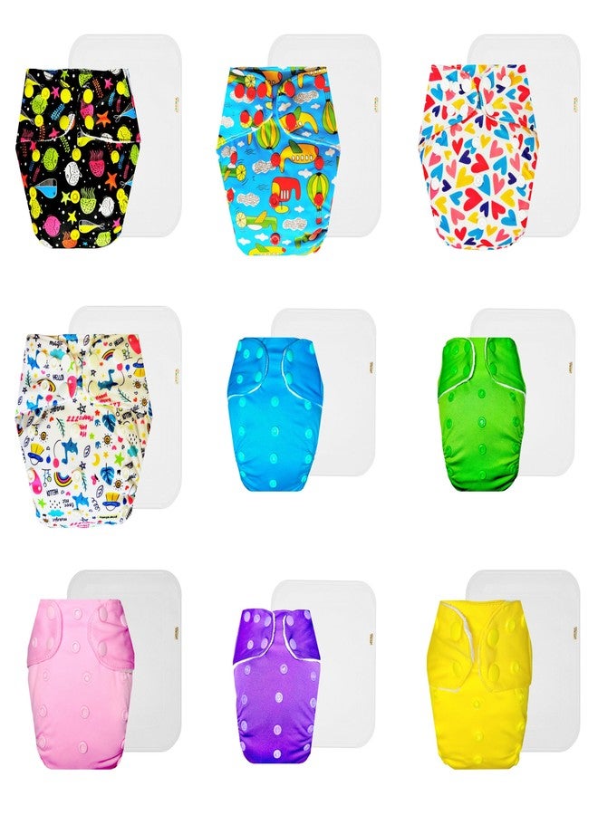 Dumbledo Premium Cloth Diaper with Cotton Insert (Pack of 9) | Hypoallergenic | 6-Layer Absorbent Pad | Travel Friendly | Trusted by Moms | 3 Months - 3 Years | Unisex Baby - Image 1