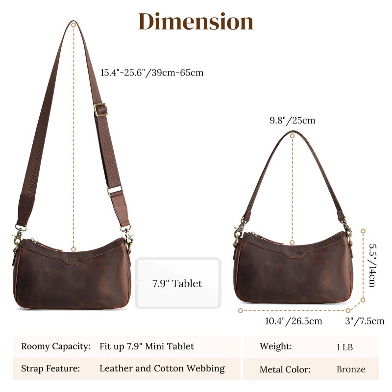 S-ZONE Leather Shoulder Bag for Women Small Crossbody Bags Hobo Purses with 2 Straps - Image 4