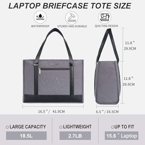 EMPSIGN Laptop Tote Bag for Women 16 Inch, Stylish Computer Shoulder Tote Bag for Work, Large Capacity Quilted Laptop Briefcase, Waterproof Women Business Office Bag, Quilted Grey - Image 2