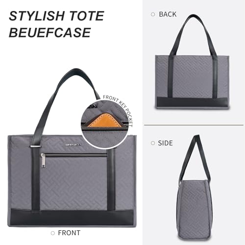 EMPSIGN Laptop Tote Bag for Women 16 Inch, Stylish Computer Shoulder Tote Bag for Work, Large Capacity Quilted Laptop Briefcase, Waterproof Women Business Office Bag, Quilted Grey - Image 5