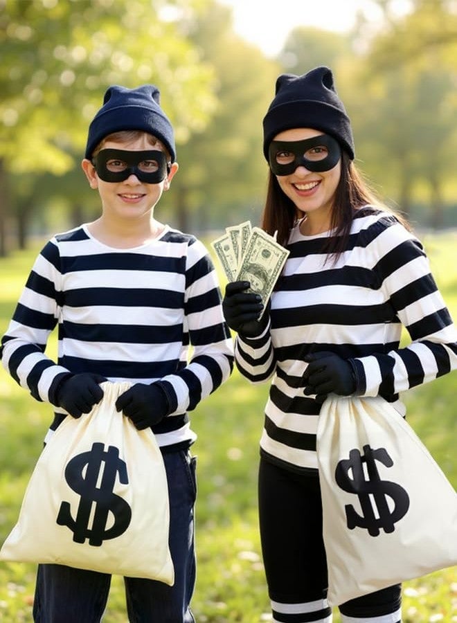 Eylola Women's Robber Costume Set Cosplay Thief Accessories for Halloween Party Black and White Striped Knit Beanie Cap Cosplay Burglar Accessories S - Image 4