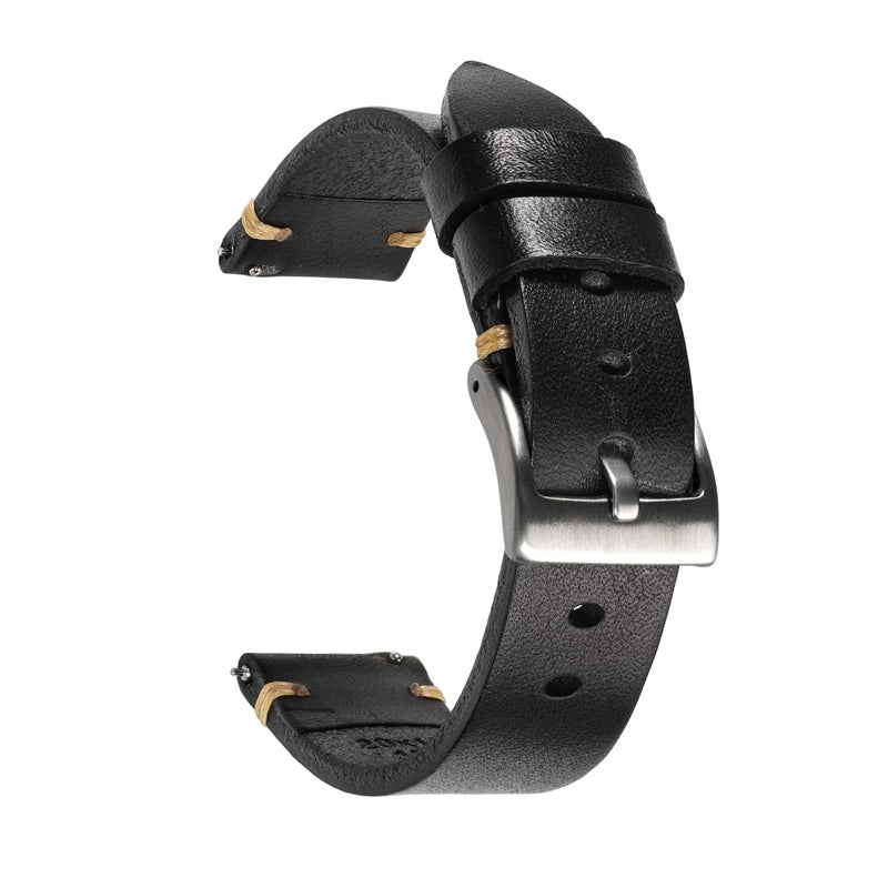 Berfine 18mm Retro Handmade Watch Band, Quick Release Vintage Leather Watch Strap Replacement,Black - Image 1