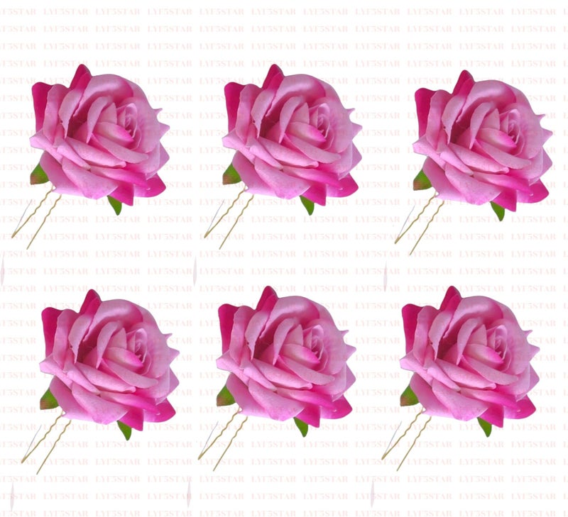 LYF5STAR Artificial Baby Pink Rose Juda Hair pin - Pack of 6 | Handmade Rose Juda Pin, Elegant Baby Pink Bridal Hairpin |Stylish Hair Accessories For Girls and Women | Pack of 6 - Image 1