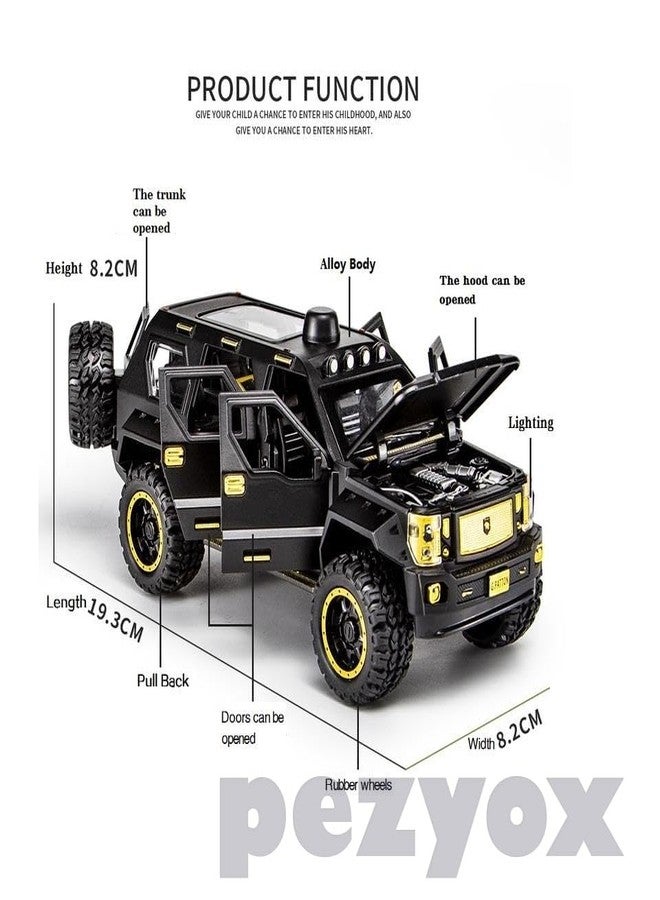 PEZYOX 1/24 Big G Patton Toy Car Metal Pull Back Diecast Car with Openable Door and Sound Light, Gifts Toys for Kids (Black) - Image 2