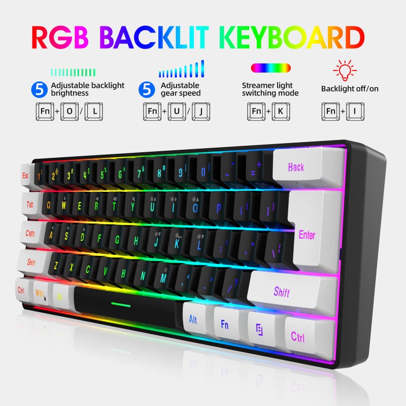 Snpurdiri 60% Wired Gaming Keyboard, Small RGB Backlit Membrane Gaming Keyboard, Ultra-Compact Mini Waterproof Keyboard for PC Computer Gamer White and Black - Image 3