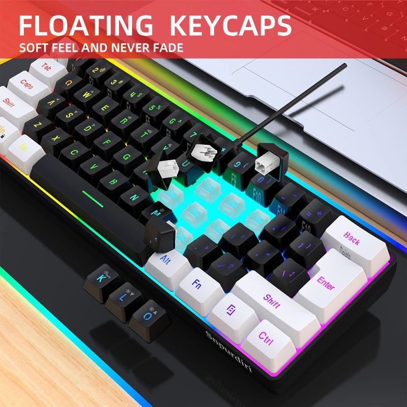 Snpurdiri 60% Wired Gaming Keyboard, Small RGB Backlit Membrane Gaming Keyboard, Ultra-Compact Mini Waterproof Keyboard for PC Computer Gamer White and Black - Image 4