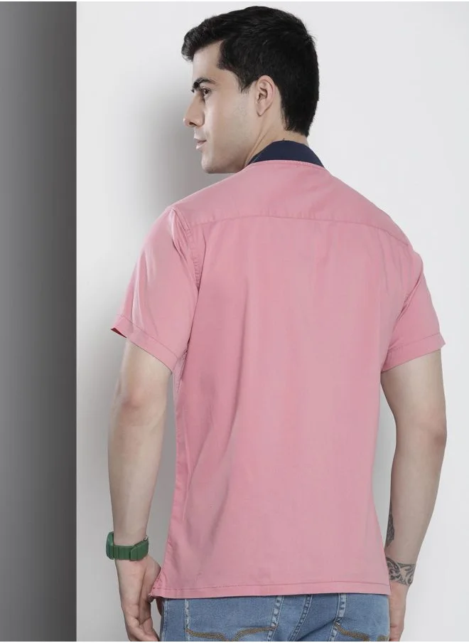 The Indian Garage Co Men Regular Fit Placement Print Half Sleeves Baseball Collar Casual Shirt