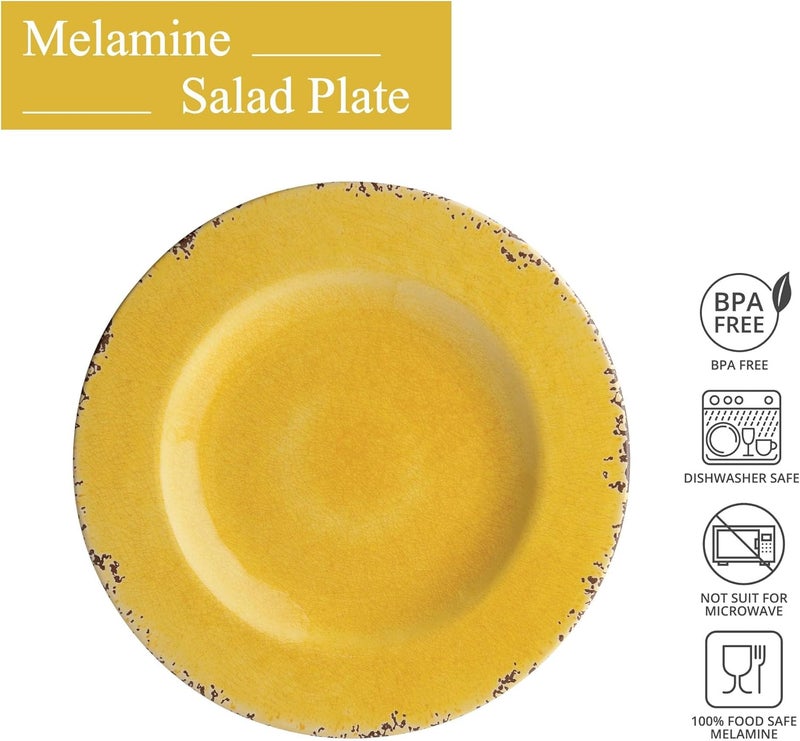UP طقم أطباق سلطة دائري من UPware من الميلامين المتشقق للأرز والمعكرونة والسلطة خالي من BPA آمن في غسالة الصحون أصفر 875 بوصة مجموعة من 6 - Image 2