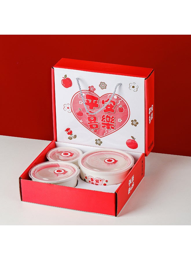 Ceramic Preservation Bowl Three-piece Set Sealed Bowl Preservation Box Gift Bowl Dormitory Suit Gift Box Wedding Printing LOGO-Specifications:Peace And Joy-Color:Three-piece (4 Inch 5 Inch 6 Inch) Gift Box - Image 3