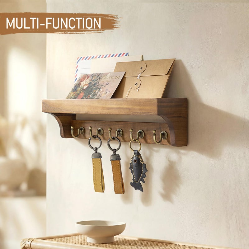 Rebee Vision Acacia Wood Farmhouse Key Holder Wall Mount for Room Decor â€“ Retro Key Holder for Wall with Shelf for Cute Thingsâ€“ Stylish Home Storage for Apartment Essentials (Acacia Wood) - Image 3