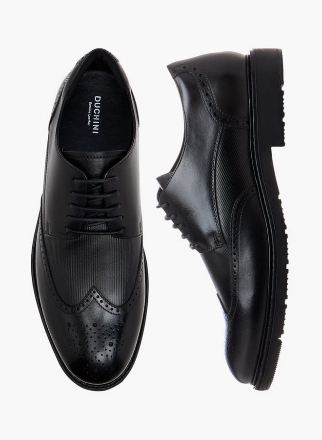 DUCHINI Men's Textured Lace-Up Derby Shoes  - Image 1