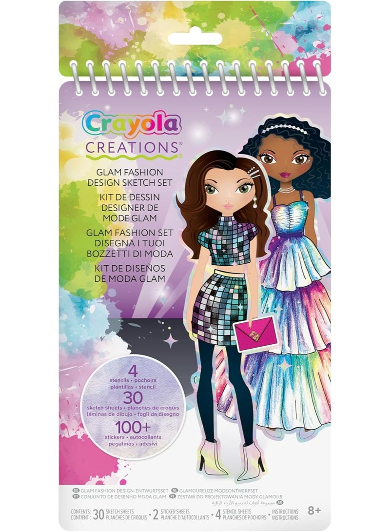 Crayola Creations Glam Fashion Set – 30-Page Drawing & Activity Kit with Stencils and Stickers | Create Your Own Fashion Collection | Creative Art Set for Girls Ages 8+ - Image 2