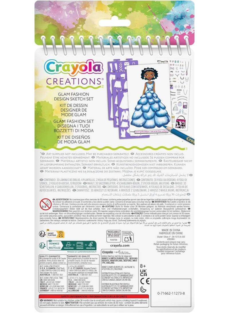 Crayola Creations Glam Fashion Set – 30-Page Drawing & Activity Kit with Stencils and Stickers | Create Your Own Fashion Collection | Creative Art Set for Girls Ages 8+ - Image 4