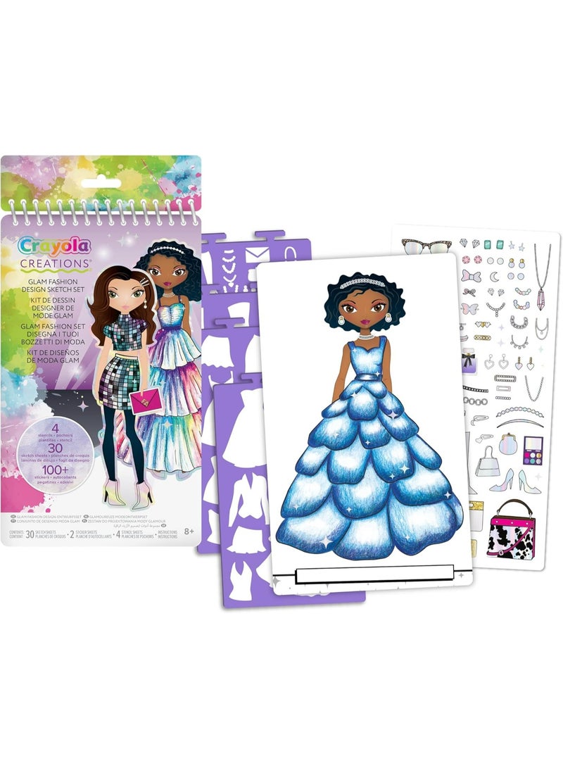 Crayola Creations Glam Fashion Set – 30-Page Drawing & Activity Kit with Stencils and Stickers | Create Your Own Fashion Collection | Creative Art Set for Girls Ages 8+ - Image 1