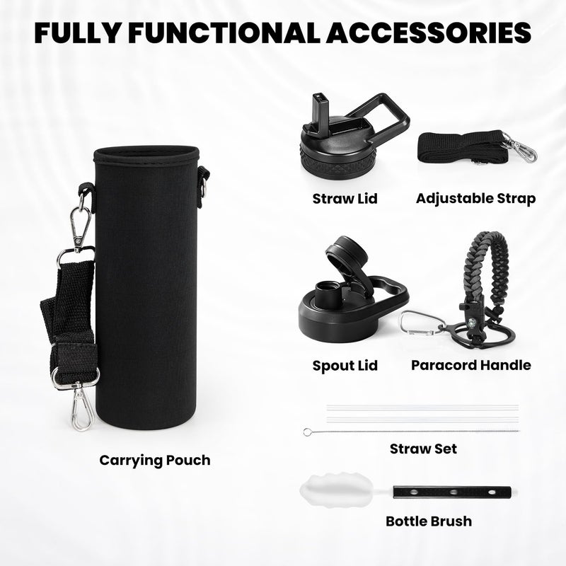 Raymylo Insulated Water Bottle 24Oz  Triple Wall Vacuum Stainless Steel (Cold For 48 Hrs  Hot For 24Hrs)  Leak Proof & Non-Bpa  24Oz Hydro Water Flask With Paracord Handle & Straw Spout Lids - Image 5