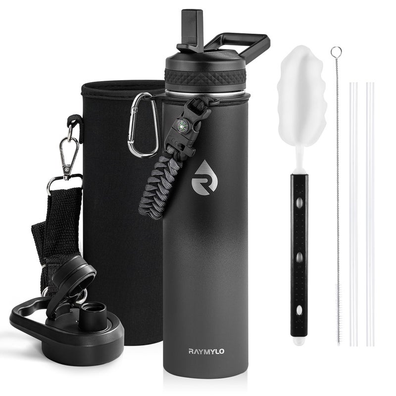 Raymylo Insulated Water Bottle 24Oz  Triple Wall Vacuum Stainless Steel (Cold For 48 Hrs  Hot For 24Hrs)  Leak Proof & Non-Bpa  24Oz Hydro Water Flask With Paracord Handle & Straw Spout Lids - Image 1