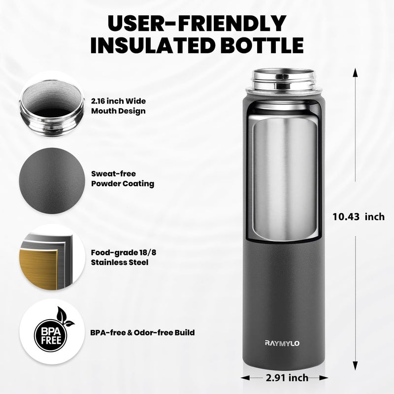 Raymylo Insulated Water Bottle 24Oz  Triple Wall Vacuum Stainless Steel (Cold For 48 Hrs  Hot For 24Hrs)  Leak Proof & Non-Bpa  24Oz Hydro Water Flask With Paracord Handle & Straw Spout Lids - Image 4