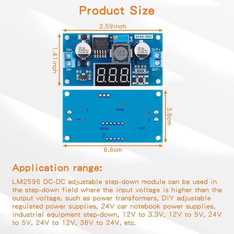 EC Buying LM2596 DC-DC Step-Down Voltage Module, Step-Down Converter, Adjustable Buck Converter Regulator Module with Digital Input 2.5V~40V Output1.25V~37V 3A/voltage Regulator with LED Display(2PCS) - Image 4