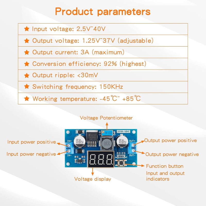 EC Buying LM2596 DC-DC Step-Down Voltage Module, Step-Down Converter, Adjustable Buck Converter Regulator Module with Digital Input 2.5V~40V Output1.25V~37V 3A/voltage Regulator with LED Display(2PCS) - Image 2