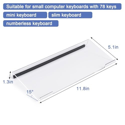 BOOMIBOO Clear Acrylic Tilted Computer Keyboard Holder for Ergonomic Typing Keyboard Stand with Silicone AntiSlip Strip118 x 51 Inch Keyboard Tray for 78 Keys Keyboard - Image 3