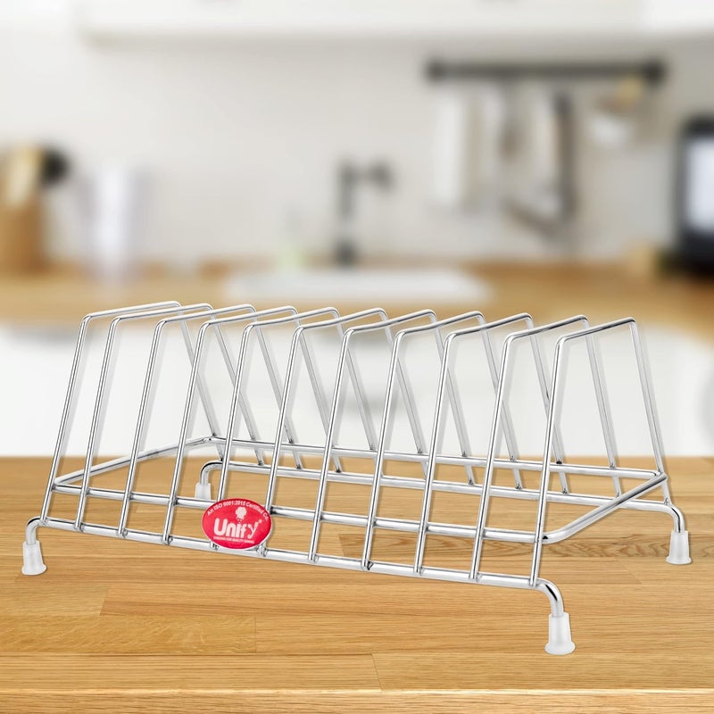 Unify Stainless Steel Plate Rack Kitchen Rack Plate Holder Stand for Kitchen Lid Holder Utensil Rack for Kitchen Plate Stand for Kitchen Cabinet Chrome Silver 10PLATESTAND - Image 1