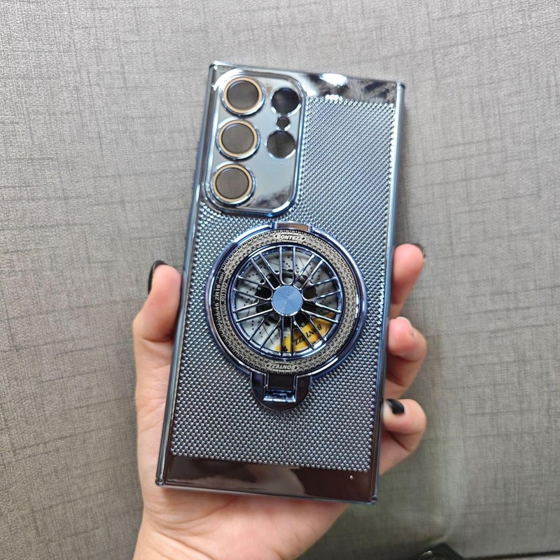 Compatible with S26 Ultra S25 S24 S23 S22 S21 Case, Electroplated Honeycomb Cooling Case, Gyro Stand Full Coverage Shockproof Protective Cover (Blue,for S23) - Image 1