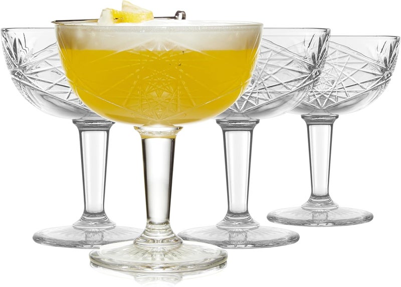 LIBBEY Hobstar Champagne Coupes , Timeless Bar Glasses, Dishwasher Safe Cocktail Glasses Set of 4 for Beverages, Mixed Drinks and More - Image 1