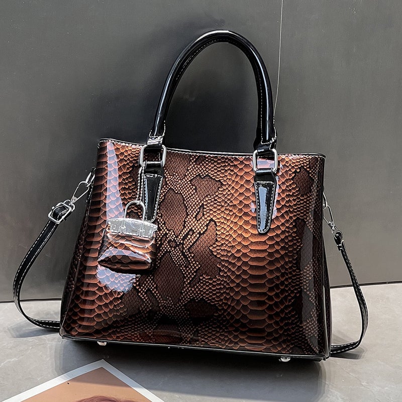New Solid Color Snakeskin Glossy Texture Large Capacity Simple Women'S Bag Single Shoulder Crossbody Multi-Compartment Women'S Bag - Image 1