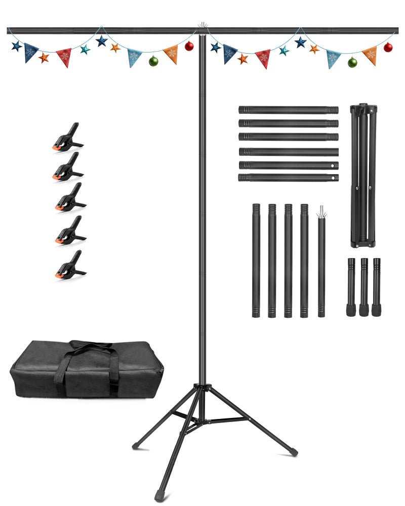 HEMMOTOP T Shape Backdrop Stand, 8x6.8ft(HxW) Portable Photo Background Stand Kit for Parties, Green Screen Stand Only with 5 Spring Clamps and Carrying Case, Banner Holder for Photoshoot, Photography - Image 1