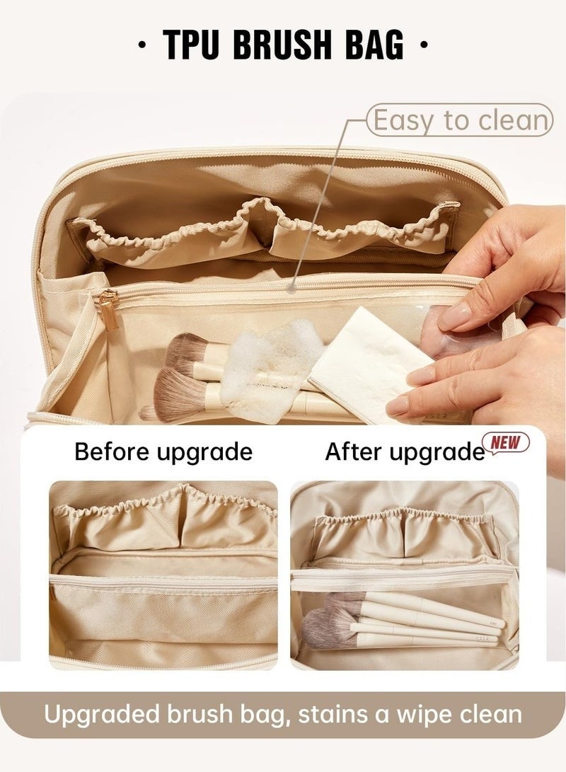 Travel Cosmetic Bag, Women's Large Capacity Cosmetic Bag, Waterproof Portable Bag Flat Cosmetic Bag, Makeup Storage Bag with Dividers and Handles (Black) - Image 4