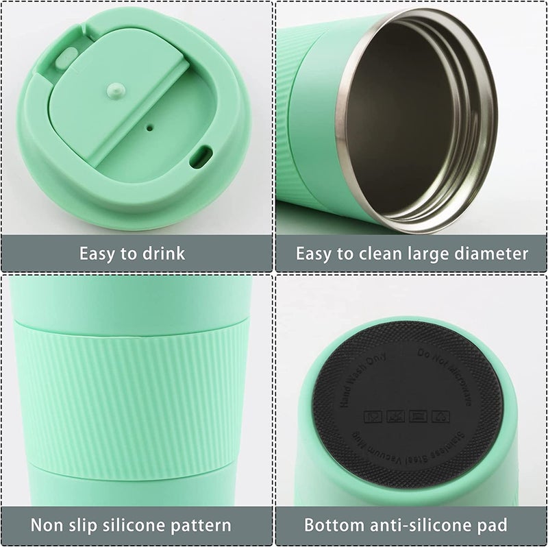 daiDokoro Insulated Stainless Steel Portable CoffeeTea Tumbler for HotCold Beverages Light Green 510 ML - Image 4