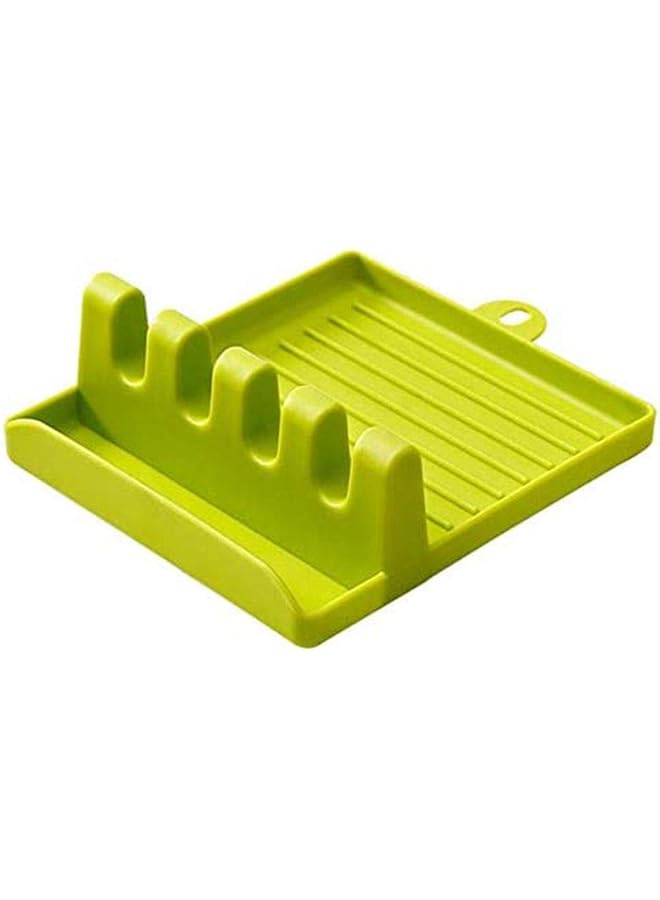 هالامودو حامل أدوات مطبخ من السيليكون مع وسادة تنقيط، مقاوم للحرارة، مضاد للانزلاق، خالٍ من مادة BPA، آمن للطعام، حامل ملاعق وأواني للموقد، ملاعق، مغارف، ملقط (أخضر)