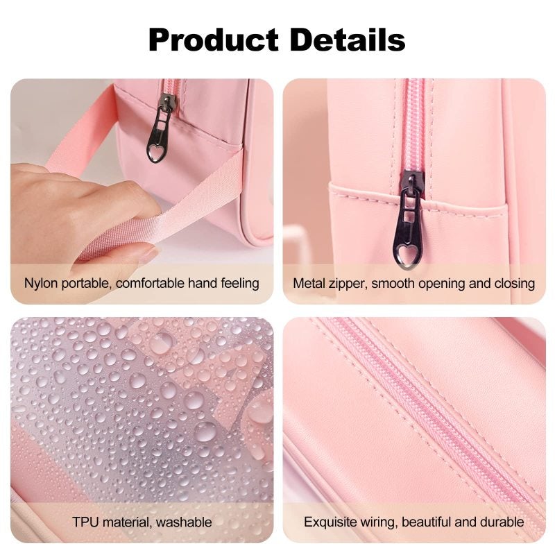 Makeup Bag: 3-Piece Pink Set, Large Capacity, Waterproof Wear-Resistant - Single-Layer Design, Lightweight Foldable, Toiletries Bag for Travel Daily Commuting Home Storage - Image 2