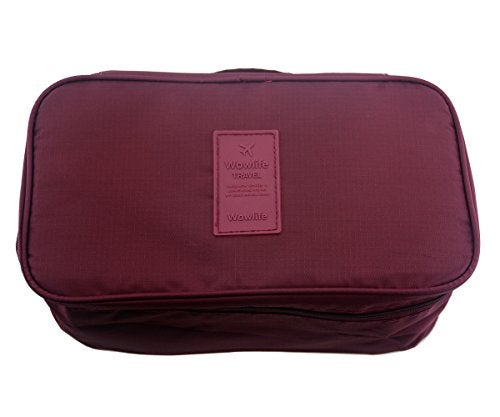 Wowlife Fashion Portable Multi-Functional Travel Organizer Cosmetic Make-up Bag Luggage Storage Case Bra Underwear Pouch (Wine Red) - Image 3